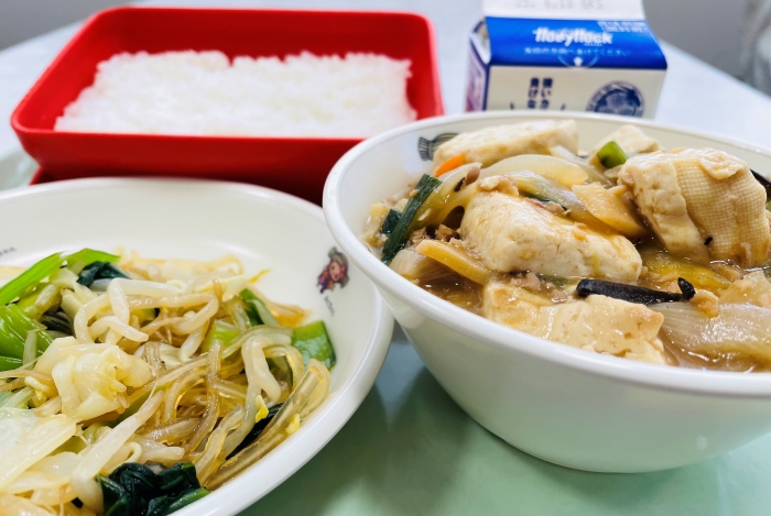 麻婆豆腐、中華サラダ