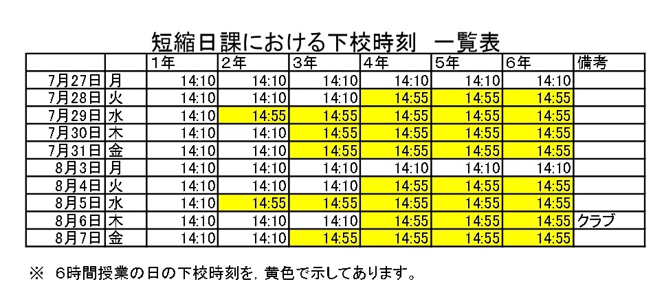 短縮日課による下校時刻一覧表_page-0001