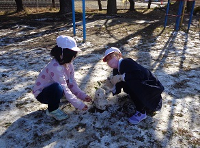 雪で遊ぶ人たち