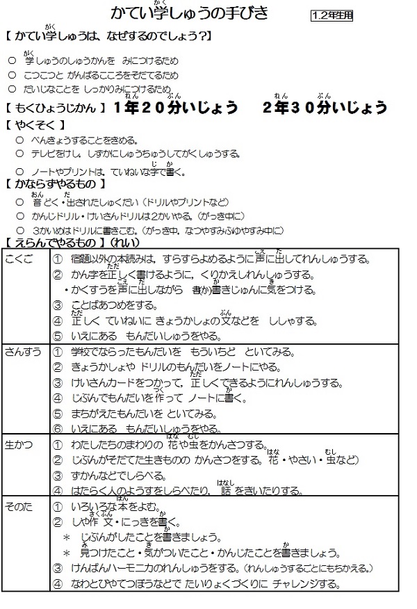 家庭学習の手引き | 水戸市立上中妻小学校 公式ホームページ
