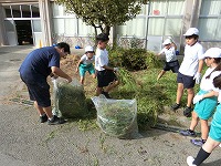 学年花壇の除草