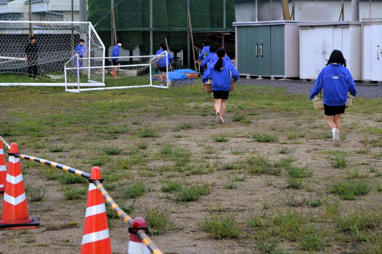 05 校庭の外側は２年生学級委員の皆さんが整備