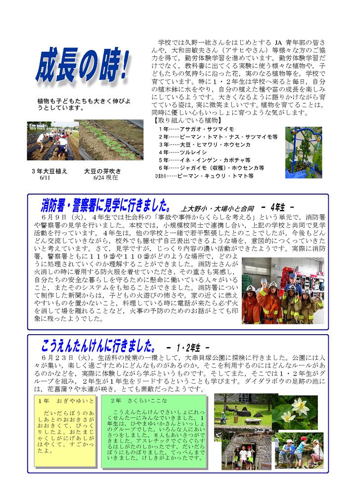  学校便り「大地の実り」第7号　２